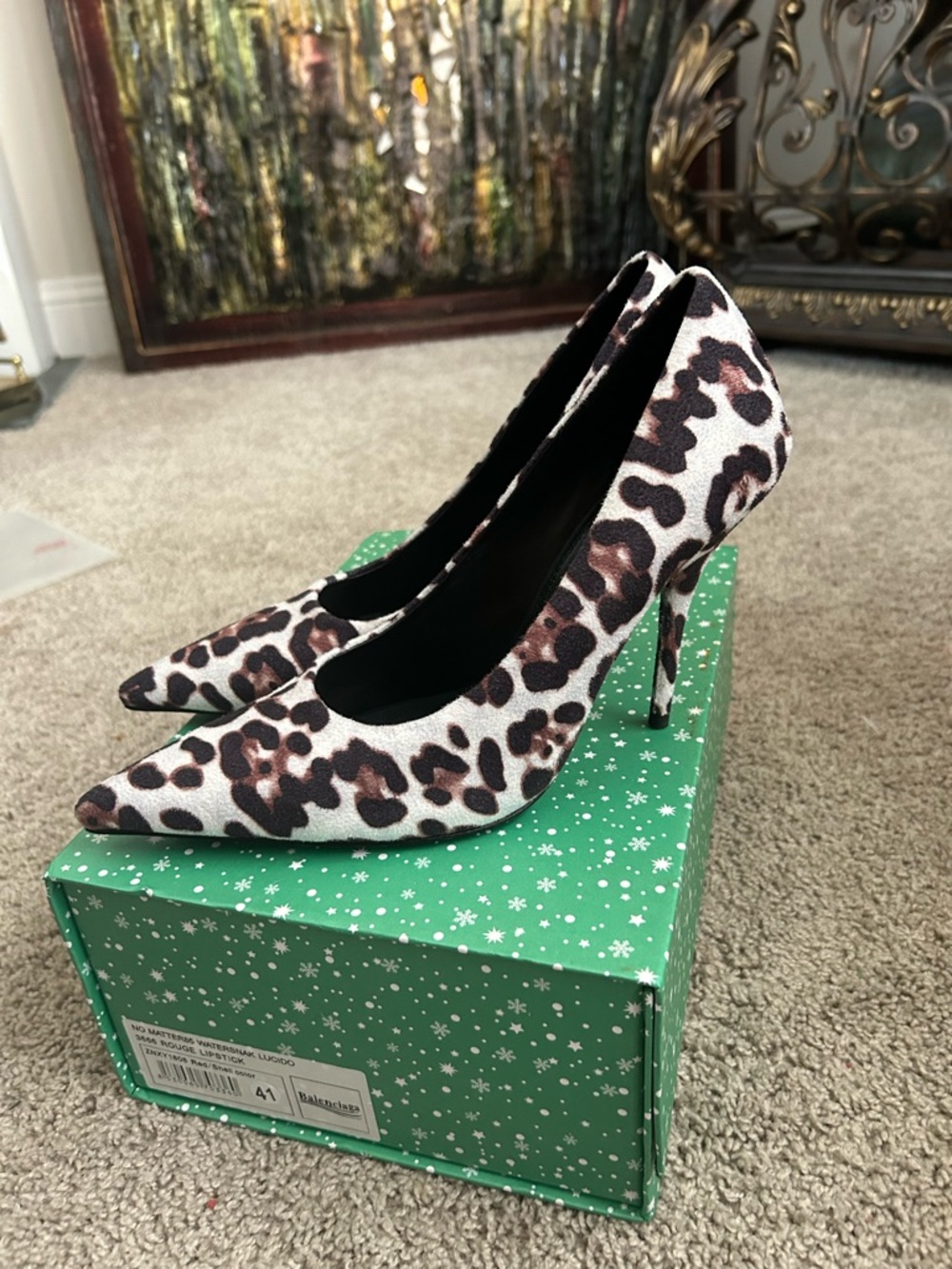 Balenciaga Knife Leopard Print Stiletto Heels - White/Brown - Picture 4 of 6